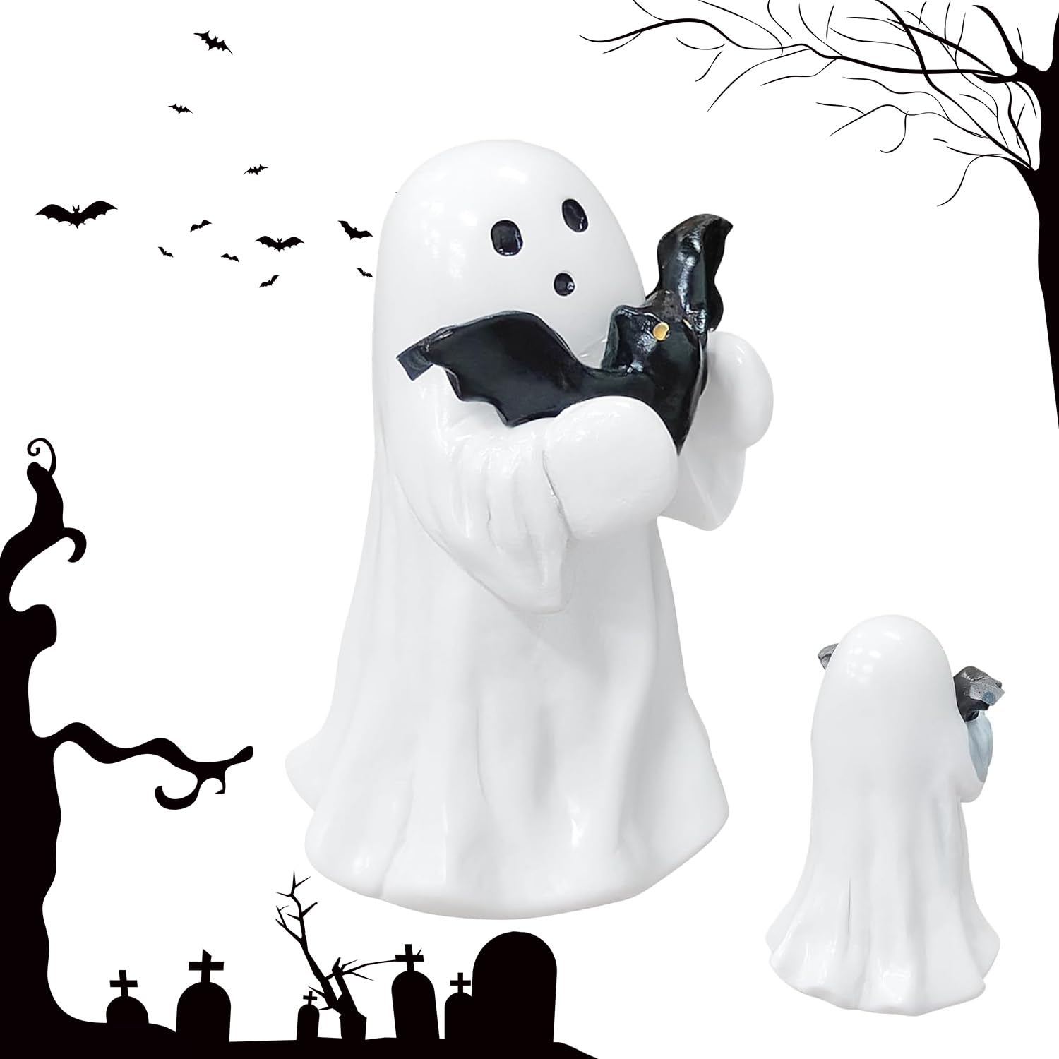 Halloween Ghost Figurine, Halloween Decoration Indoor, Cute Finger Ghost Figurine, Indoor Table Shelf Tabletop Home Office Decor